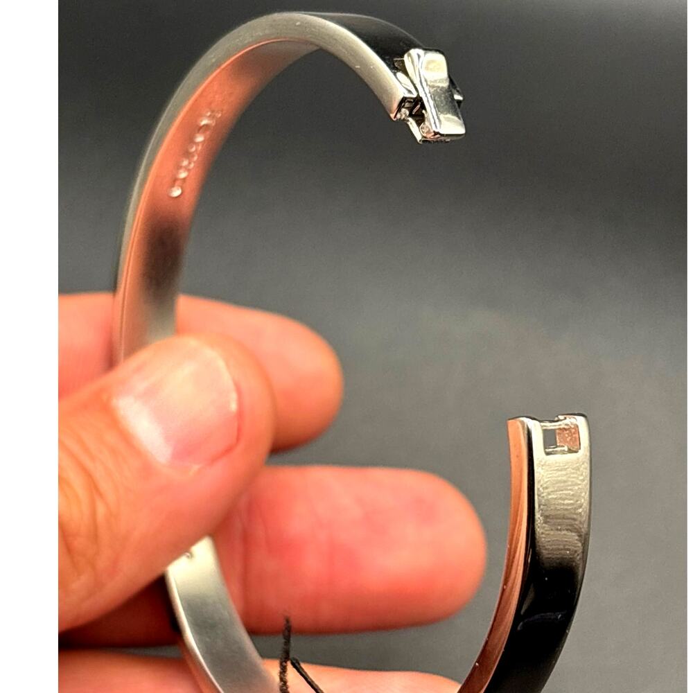 Coach Pavé C Hinged Silver Tone Bangle Women's Bracelet NIBWT - Picture 9 of 17